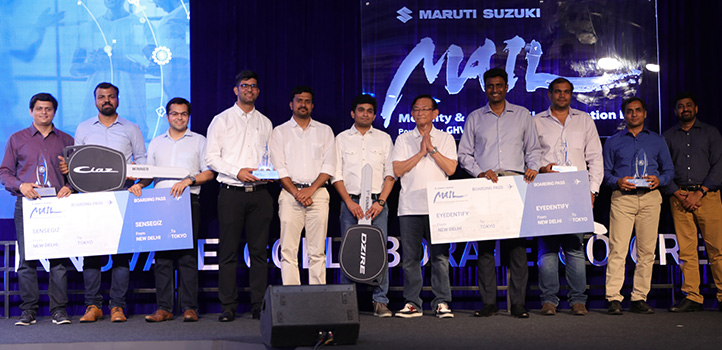 Maruti Suzuki India Limited MD & CEO, Mr Kenichi Ayukawa (fifth from right), along with the five startups selected under the Mobility & Automobile Innovation Lab (MAIL) program