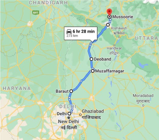 Maruti Suzuki Delhi to Mussoorie Road Map